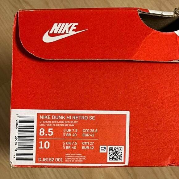 Nike Dunk High SE Athletic Club DJ6152-001 Size 8.5 Wo’s 10 White Grey Red - Picture 8 of 8